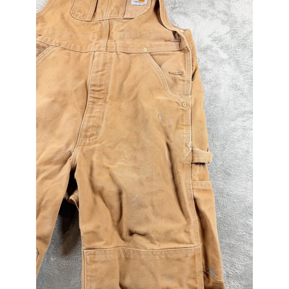 Carhartt R01 Bib Overalls Mens 32x30 Brown Duck Double Knee Workwear - Picture 5 of 12